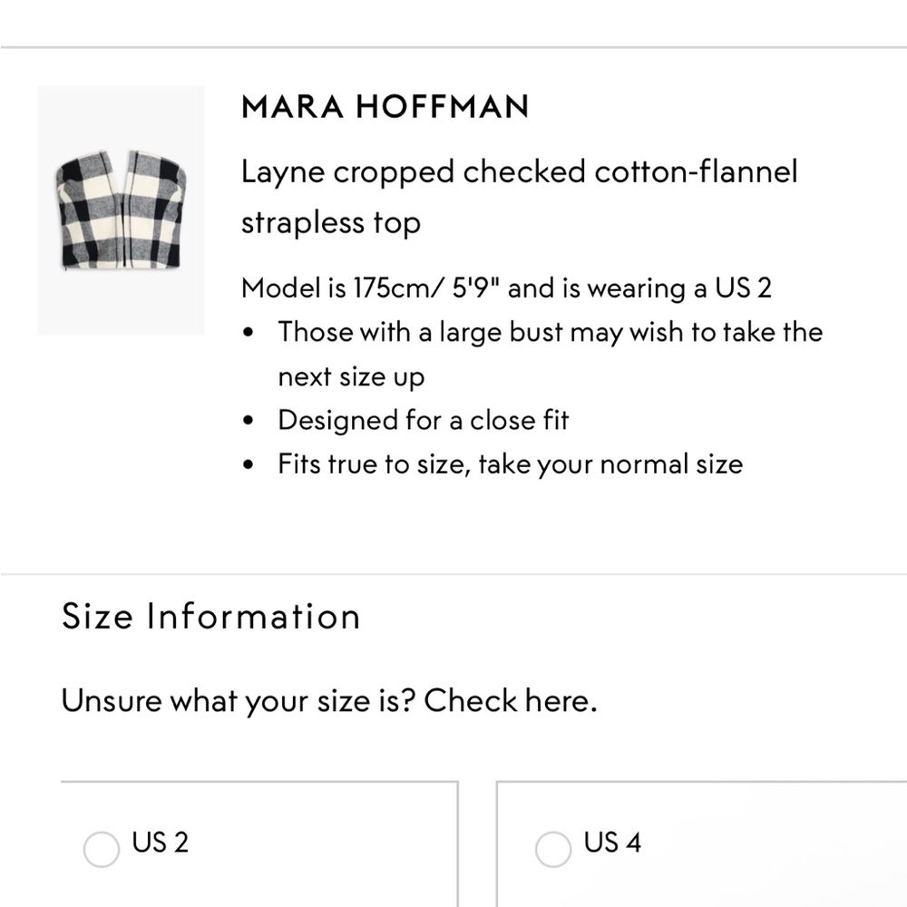 NWT Mara Hoffman Layne Cropped Checked Cotton-Flannel Strapless Top 4 - Picture 5 of 12
